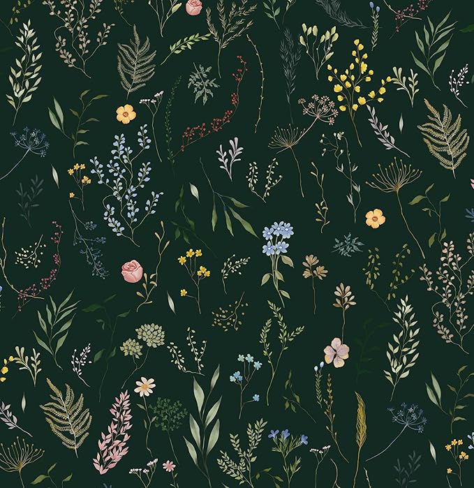 Dimoon 236"x16.1" Floral Peel and Stick Wallpaper Dark Green Smooth Contact Paper Flower Thicken Waterproof Green Leaf Self Adhesive Pomegranate Wallpaper Removable Shelf Liner Decal Vinyl Roll