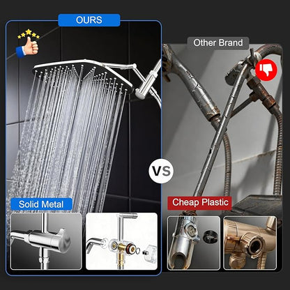 High Pressure Rain Shower Head with Handheld,Wide Rainfall Shower Head Combo with 15" Metal Extension Arm,Detachable Shower head,Rainfall Shower Head with Multi Modes Handheld Spray,Chrome