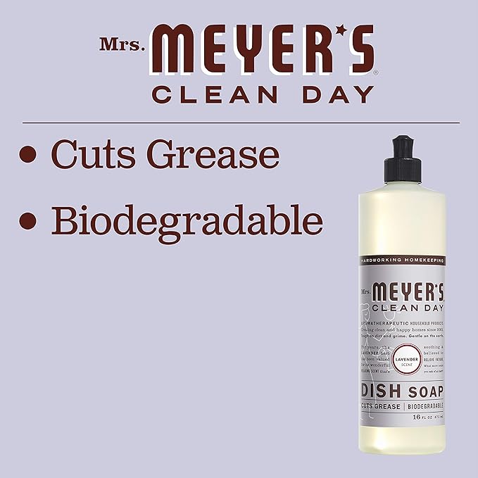 MRS. MEYER'S CLEAN DAY Liquid Dish Soap, Cruelty Free Formula, Lavender Scent, 16 oz (Pack of 2)