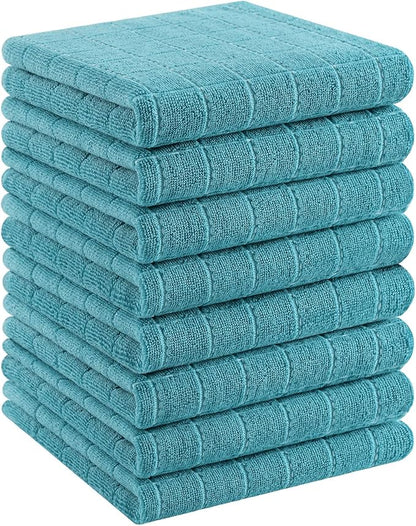 Homaxy 100% Cotton Terry Kitchen Towels(Lake Blue, 13 x 28 inches), Checkered Designed, Soft and Super Absorbent Dish Towels, 8 Pack