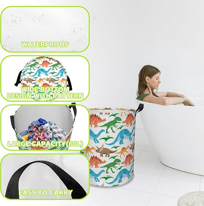 Laundry Basket Cute Dinosaurs Laundry Hamper Large Laundry Basket Storage Basket Tote Bag Collapsible Organizer Basket for Bathroom,Laundry,Bedroom 17.3 x16.5 Inch