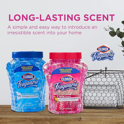 Clorox Fraganzia Crystal Beads Air Freshener, Long Lasting Room Deodorizer and Odor Eliminator Gel Beads to Freshen Home, Car, or Office, Spring Scent, 12 Fl Oz - 12 Pack
