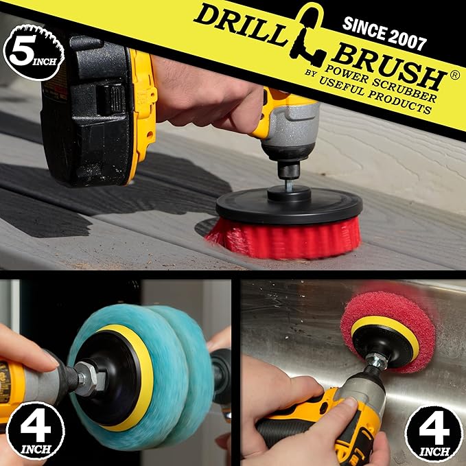 Drill Brush Power Scrubber - Outdoor Cleaning - Stiff Bristle Deck Brush - Concrete Scrub Brush - Bathroom Cleaning - Scrub Pad Attachments for Cordless Drill - Shower Cleaner - Glass Shower Doors