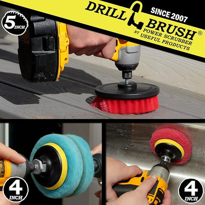 Drill Brush Power Scrubber - Outdoor Cleaning - Stiff Bristle Deck Brush - Concrete Scrub Brush - Bathroom Cleaning - Scrub Pad Attachments for Cordless Drill - Shower Cleaner - Glass Shower Doors