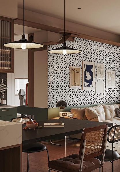 Dimoon 17.3''x236'' Peel and Stick Wallpaper Modern Black White Boho Contact Paper Geometric Vintage Thickening Embossed Cream Self Adhesive Renter Friendly Wall Paper for Bedroom Bathroom Vinyl Roll