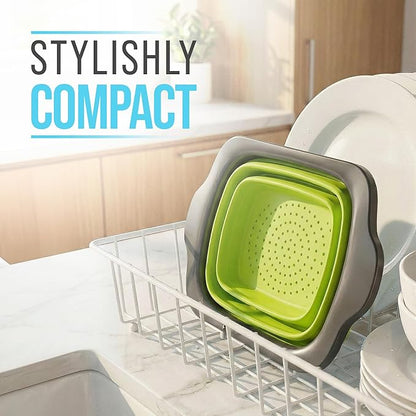 Comfify XL Large Kitchen Strainer - Collapsible Silicone Over-The-Sink Colander with Extendable Handles - Use with Pasta, Fruit, Berries & Veggie - 6 Quart - Green