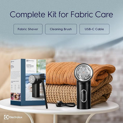 Electrolux Rechargeable Fabric Shaver | Compact Travel Lint Remover for Clothes & Furniture | Eliminates Fuzz & Pilling | 3-Speed Electric Lint Shaver with Type-C Fast Charging Port - Black