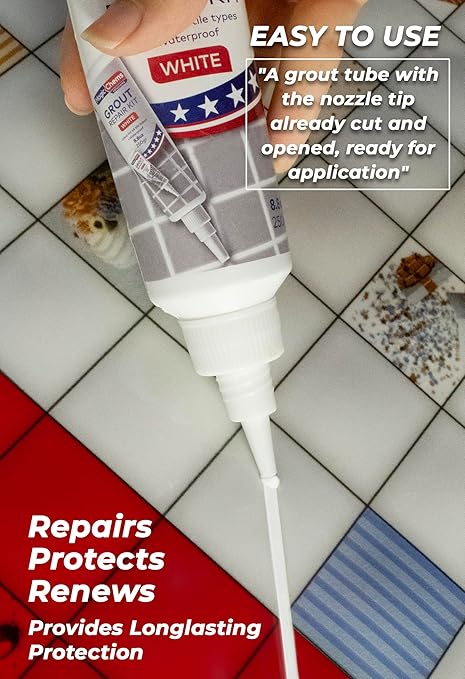 Tile Grout Repair, White 8.8 oz/250gr. Fast Drying Grout Repair Kit, Grout Filler Tube Repair Kit, Tile Grout Paint, Grout Sealer Restore and Renew Bathroom Floor, Tile Gaps, Joints, Lines