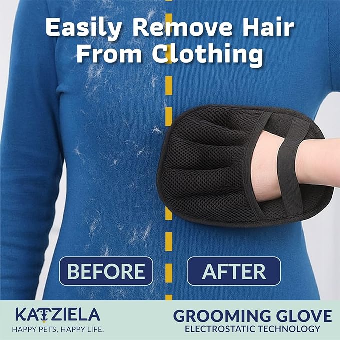 Katziela FurTidy Glove Pet Hair Remover Glove for Dogs & Cats, Reusable Electrostatic Grooming Mitt for Furniture, Clothing, Carpet & Car Seats – Washable & Eco-Friendly Deshedding Tool