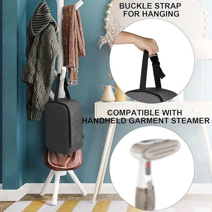 Beautyflier Travel Steam Iron Bag for Conair Handheld Garment Steamer, Portable Handheld Design Steamer Carrying Case Holder Iron Case Organizer with Hanging Buckle Strap, Bag Only (Grey)