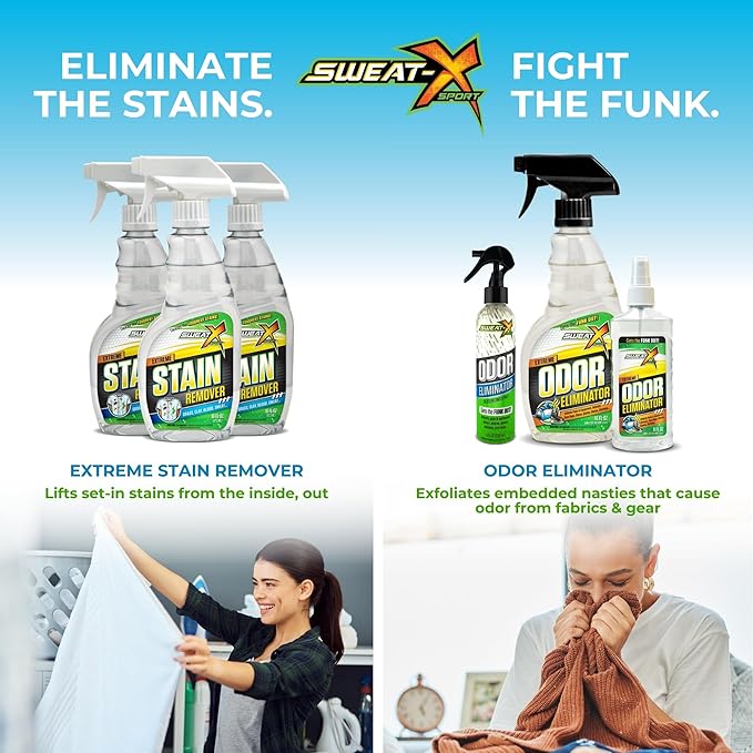 SWEAT X Extreme Stain Remover Spray for Clothes - Professional Laundry Stain Remover Spray for Performance Fabrics & Activewear - Powerful Stain Treater & Spot Remover for Clothes - 16 oz (2 Bottles)