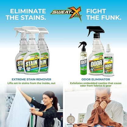 SWEAT X Extreme Stain Remover Spray for Clothes - Professional Laundry Stain Remover Spray for Performance Fabrics & Activewear - Powerful Stain Treater & Spot Remover for Clothes - 16 oz (1 Bottle)