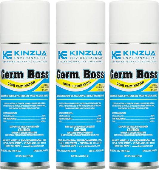Kinzua Environmental Germ Boss Strong Odor Eliminator, Fast-Acting Cleaning & Deodorizing Fogger, Mold Bomb Fogger for Smell Control with Fresh Scent, Covers Up to 1,000 cu ft, 6 oz, Pack of 3