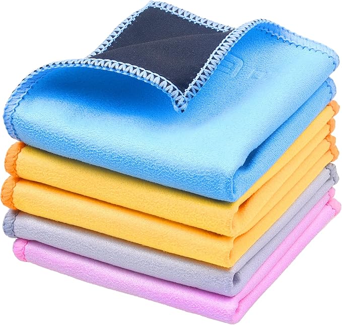Eco-Fused Microfiber Cleaning Cloths Double-Sided - 5 Pack - 6.6 x 6.2 inch - Microfiber and Suede Cloth for Smartphones