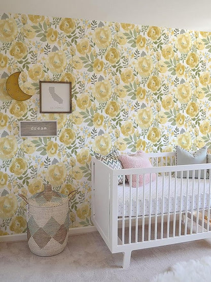 Orainege Floral Wallpaper Peel and Stick Wallpaper 16.9inx118.1in Self Adhesive Wallpaper Boho Contact Paper Removable Decorative Wall Paper for Bedroom Bathroom Shelf Liner Decor Vinyl,Yellow