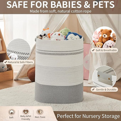 Laundry Basket with Handles - Blanket Basket & Hampers for Bedroom Aesthetic, Laundry Hamper & Blanket Storage for Living Room, Clothes Hamper, Tall, Large 17" x 14" x 22”, Grey