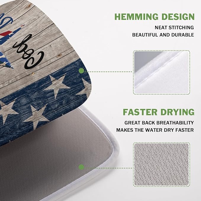 Kawani 4th of July Dish Drying Mat 16x18 Inch Patriotic God Bless America Memorial Kitchen Mats Independence Day Absorbent Dishes Pad for Kitchen Counter USA Star Drying Mat Home Decor for Countertop