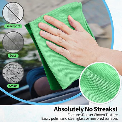HOMERHYME Microfiber Cleaning Cloth, 10 Pack Glasses Cleaning Cloth, 16" ×14" Window Cleaning Rags, Streak Free Lint Free Polishing Cloths Wipes for Eye Glass Stainless Steel Windshield, Sage Green