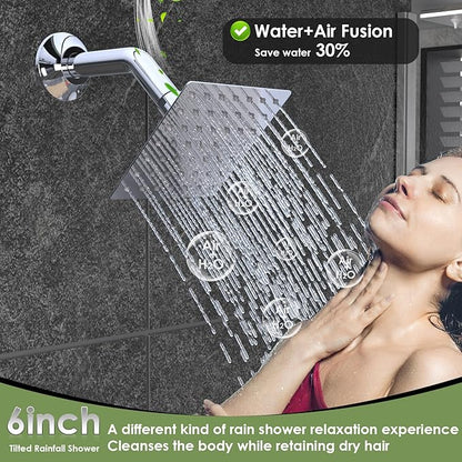 Enga Dual Shower Head Shower System with Body Jets, 12" Ceiling Mounted Rain Shower Head & 6" Wall Mounted Head Full Body Rainfall Shower Faucet with Valve Kit, Chrome