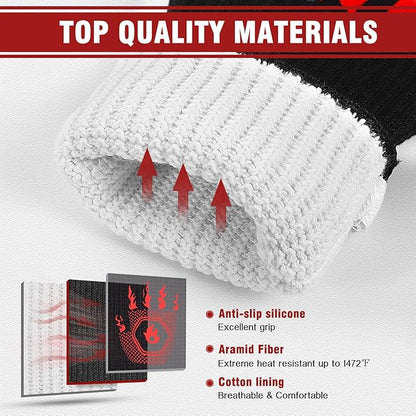 BBQ Grill Gloves : 1472 ℉ High Temp Resistance Fireproof Glove for Grilling Barbecue - Washable Long Silicone Oven Mitts Extreme Hot Proof Mittens for Kitchen Cooking Baking