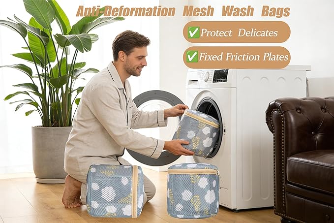 3 Pack Delicates Laundry Bags for Bras and Lingerie – Mesh Wash Bags with Anti-Deformation Structure & Fixed Friction Plates – Prevent Tangling, Snags & Stretching – Ideal for Sports Bras, Travel