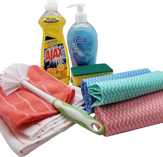 Dorm Room All Inclusive Kitchen Cleaning Kit comes with Dish soap, Sponges, Soap Hand Wash & More