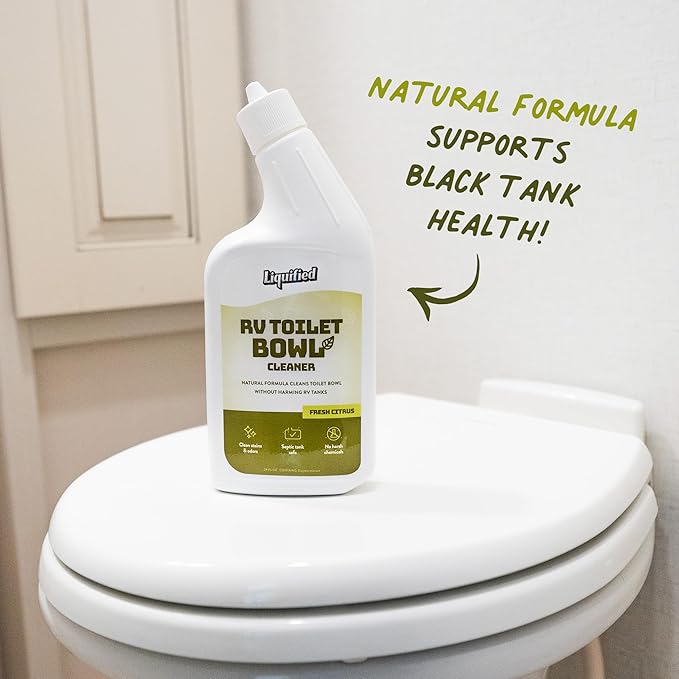 Liquified RV Toilet Bowl Cleaner - Natural RV Toilet Treatment Formula, Septic Tank Safe, No Harsh Chemicals, Citrus Scent, Safely Cleans Stains and Supports Black Tank Health, Made in the USA