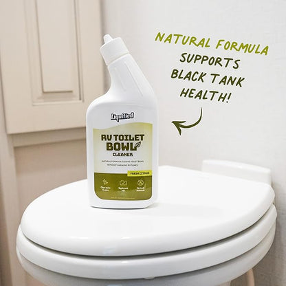 Liquified RV Toilet Bowl Cleaner - Natural RV Toilet Treatment Formula, Septic Tank Safe, No Harsh Chemicals, Citrus Scent, Safely Cleans Stains and Supports Black Tank Health, Made in the USA