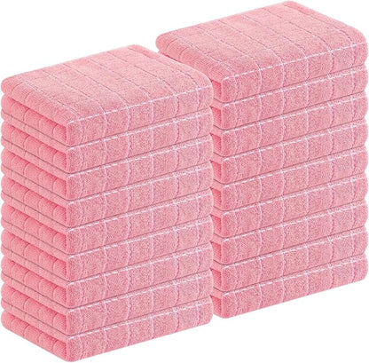 Homaxy 100% Cotton Terry Kitchen Towels(Pink, 13 x 28 inches), Checkered Designed, Soft and Super Absorbent Dish Towels, 18 Pack