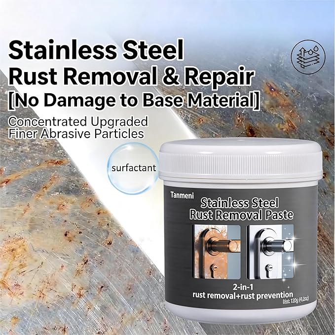 Stainless Steel Rust Stain Remover & Cleaner, Rust Spot Stain Remover for Stainless Steel Appliances and Furniture - Ideal for Grill, Fridge, Knife or Pan & more (120, Grams)