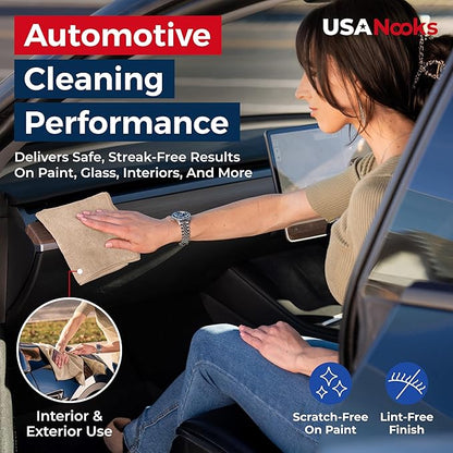 USANOOKS Microfiber Cleaning Cloth - Beige - 100Pcs (12.5x12.5 inch) High Performance - 1200 Washes, Ultra Absorbent Car Towel Traps Grime & Liquid for Streak-Free Mirror Shine - car Washing Cloth