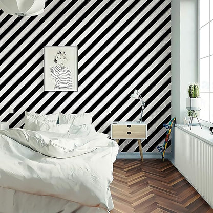 Guvana Stripe Black and White Peel and Stick Wallpaper Self-Adhesive Wallpaper 118"x17.7" Removable Contact Paper Waterproof Wall Paper Decorative Wall Covering Cabinets Shelves Drawer Liner Vinyl