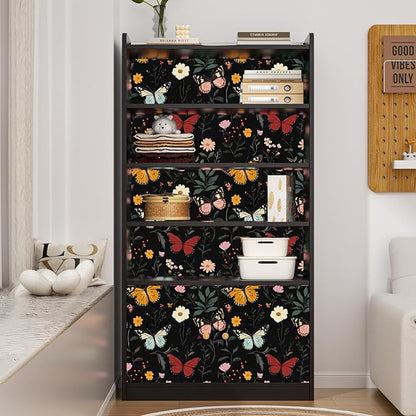 Extra Long Dark Butterfly Wallpaper Peelable, 17.5In x 393In Boho Black Floral Self-Adhesive Removable Wall Paper for Bedroom Cabinet Drawer, Vintage Vinyl Colorful Contact Paper Wall Decor