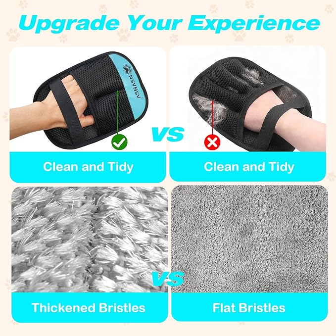 NSVNSV Upgraded Pet Hair Removal Gloves for Cats Dogs, Reusable Strong Grooming Gloves, Pet Hair Remover Tool for Clothing, Couch, Bed, Carpet, Car Seat, Blue, 2pcs