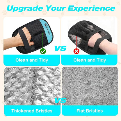 NSVNSV Upgraded Pet Hair Removal Gloves for Cats Dogs, Reusable Strong Grooming Gloves, Pet Hair Remover Tool for Clothing, Couch, Bed, Carpet, Car Seat, Blue, 2pcs