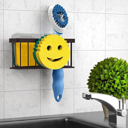 MURLONG Sponge Holder Smiley Face,Sink Caddy for kitchen Sink, Kitchen Organizer Sponge Holder with 2 PCS Suction Cups/1 PCS Adhesive Strips,Designed for Sponge,Soap,Dish brush,Scrubber-Bronze