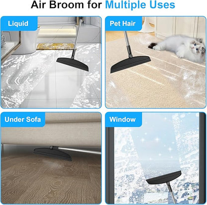 Broom with Dustpan Combo Set and Silicone Air Broom Kit, 51" Long Handle Floor Squeegee, Black Household Kit for Glass Window Rugs Pet Hair Home
