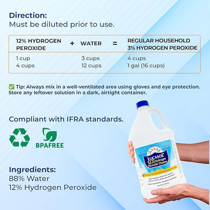 Lucasol Food Grade Hydrogen Peroxide 12% Percent - 4 Gallons (4 x 128 Fl Oz)