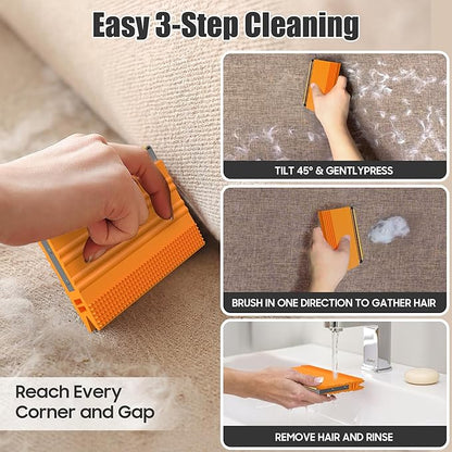 Mini Pet Hair Remover – 2025 Reusable Carpet Rake & Fur Scraper for Furniture, Car Interior, Hair Remover Brush for Bed, Couch, Home Surfaces Orange