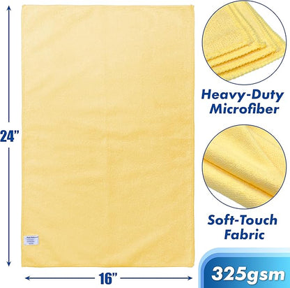 Simple Houseware 3-Pack Microfiber Cleaning Towels, Heavy-Duty & Reusable Cloths for Home, Kitchen, and Car, 16" x 24", 325 GSM