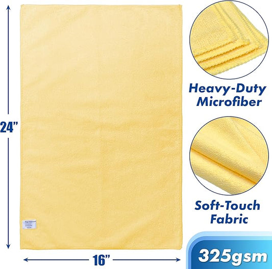 Simple Houseware 3-Pack Microfiber Cleaning Towels, Heavy-Duty & Reusable Cloths for Home, Kitchen, and Car, 16" x 24", 325 GSM