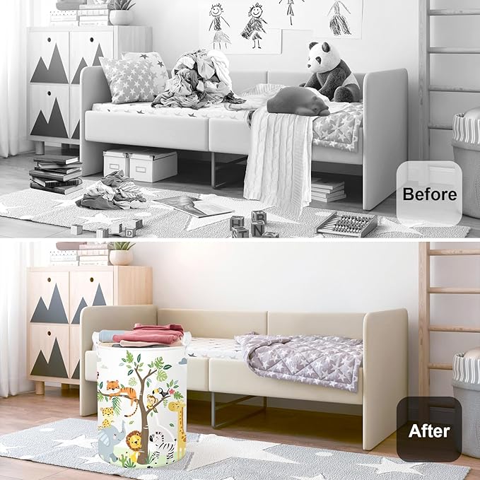 Forest Animals Laundry Hamper Woodland Tree Large Storage Basket Parents Organizer Kids Clothes Toy Bins for Bedroom, Bathroom, Giraffe, 63L