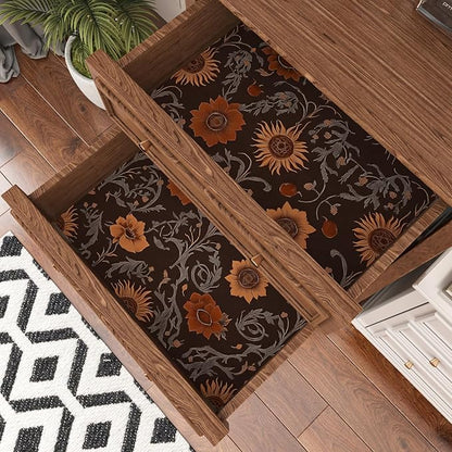 Vintage Floral Peelable Wallpaper, Dark Brown Flower Moody Theme Self Adhesive Removable Wallpapers for Bedroom Cabinet Drawer, Boho Vinyl Witchy Contact Paper Wall Art Decor 17.5In x 118In