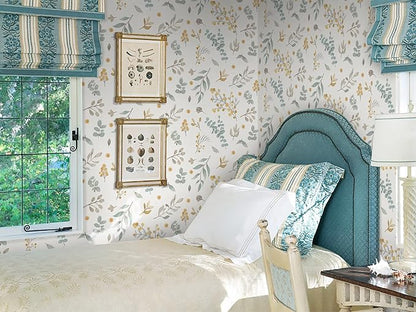 Timeet Floral Wallpaper Peel and Stick Self Adhesive Wallpaper Green/Yellow/Beige Removable Wall Paper Decor 15.4in x 118.11in