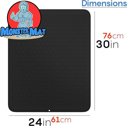 Extra Large (30 inch by 24 inch) heavy duty silicone dish drying mat for kitchen counters by MonsterMat (Black, XL - 30"x24")