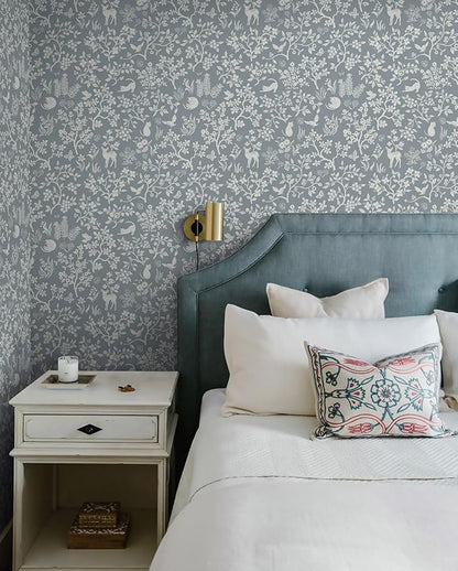 Timeet Peel and Stick Wallpaper Grey Floral Wallpaper 16.14"x118.11" Cats/Birds/Trees Contact Paper Modern Flower Wall Paper Self Adhesive Removable for Walls Covering