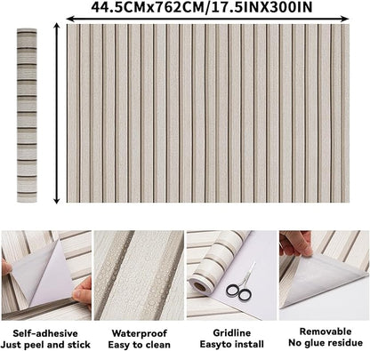 Wood Slat Wallpaper - Peel & Stick Self-Adhesive (17.5" x 300"), Wood Effect Contact Paper for Walls, Easy DIY Wall Covering for Bedroom, Living Room, and Feature Walls