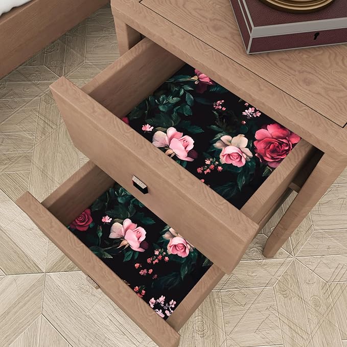 Fvlow Rose Wallpaper Pink and Red Peel and Stick 17.4" x 118" Black Contact Paper Waterproof Removable Wall Covering for Bedroom Kitchen Countertop Desk Home Decor