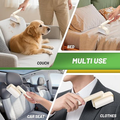 Lint Roller 2-in-1 Rotatable Handle Pet Hair Remover for Laundry Dog Hair, Cat Hair, Animal Fur, Fuzz Extra Sticky Roller for Couch, Clothes, Furniture and Carpet (4 Pack)