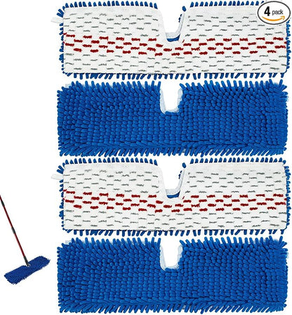 4 Pack Mop Replace Head for Ocedar Hardwood Floor'n More 3-Action Flip Mop,Mop Heads Replacements for Dry Wet Use,Chenille&Microfiber Double Sided Mop Refills,Reusable Mop Pad for Multi Surface Floor
